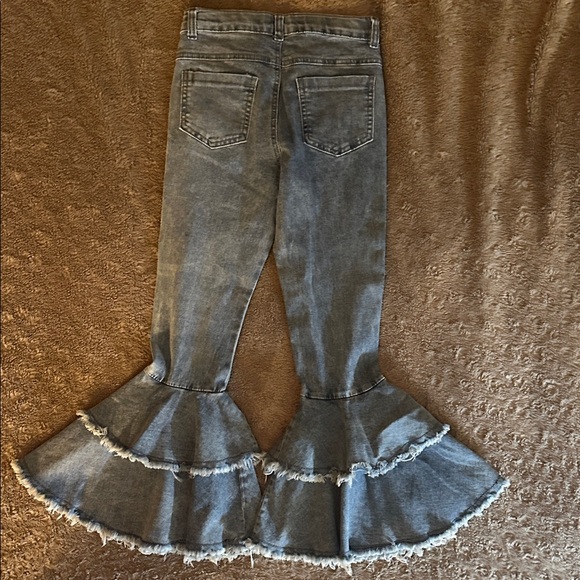 Kids Flared Denim Stone Washed Jeans Trending - Picture 2 of 7